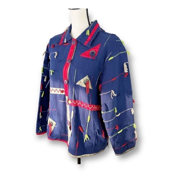 Anu by Natural Blue Tapestry Art to Wear Button up Jacket XL - Picture 2 of 14